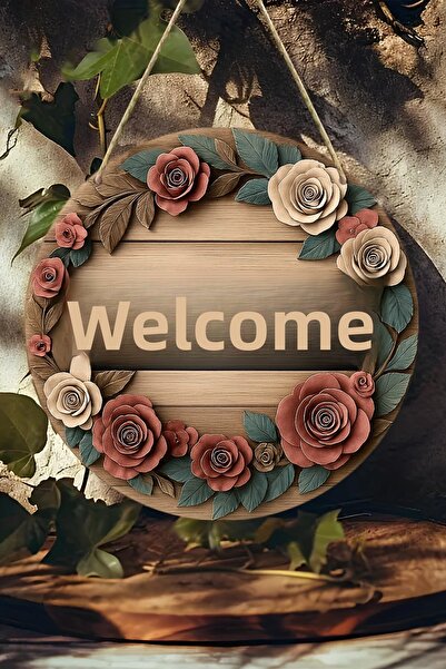 kutuTR زخرفة باب من الخشب المضغوط المزخرف بالزهور للترحيب بالضيوف |   معلق، قابل للمسح، زخرفي 33 سم KS013