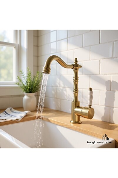 İSAOĞLU YAPI Kitchen Faucet Matte Gold Sink Faucet Rustic Design Kitchen Fauc...