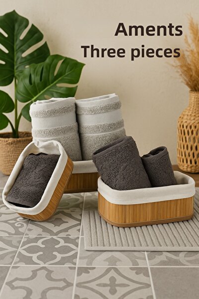 Amentes Бежова бамбукова кошница с 3 части