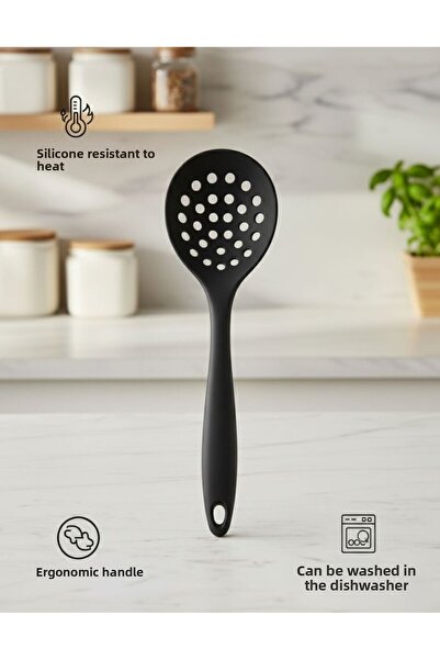 TARIK HOME Prochef Colorful Hard Silicone Colander with Ergonomic Handle Perforated Ladle Heat Resistant 1 Piece