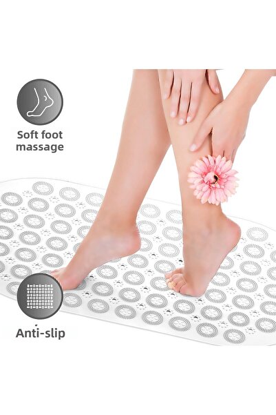 MAİN SHOP 2 Pieces Bath Math Anti-Slip White Color Massage Model Bath Mat M-142