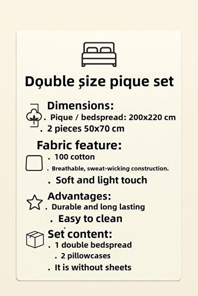 Madame Home 200*230 Double Person Pique Set Bedspread Multi-Purpose Cotton with Pillowcase