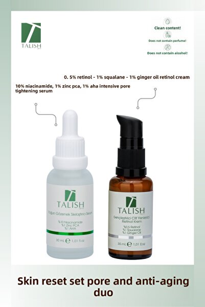 TALISH مجموعة إعادة تأهيل البشرة – كريم الريتينول + مصل النياسيناميد الثنائي،...