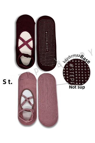 STEPPE BERRY 2 perechi de șosete premium pentru pilates și yoga cu bretele încrucișate