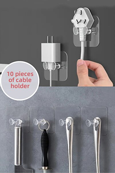 ELAMOUR خطاف تعليق كابلات الحائط ذاتي اللصق قوي ومقاوم للماء، 10 قطع