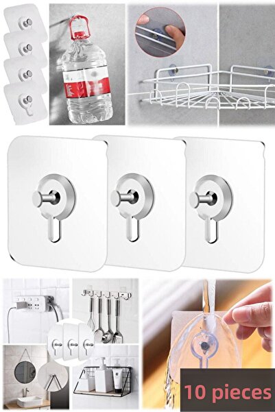 ELAMOUR Suport adeziv pentru agățat unghii, transparent, puternic, fără urme, pentru agățat picturi, fără a perfora peretele, fără a deteriora, 10 buc.