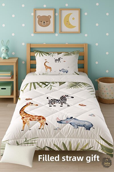 Talia Home Safari Animals Patterned Single Children's Quilt Sleeping Set