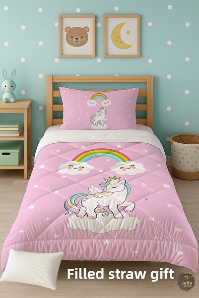 Talia Home Unicorn Patterned Unicorn Single Children's Quilt Sleeping Set
