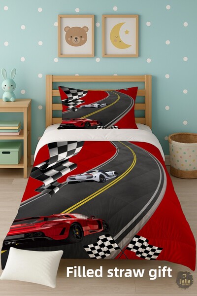 Talia Home Single Children's Quilt Sleeping Set with Race Car
