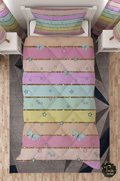 Talia Home Colorful Striped Single Children's Quilt Sleeping Set