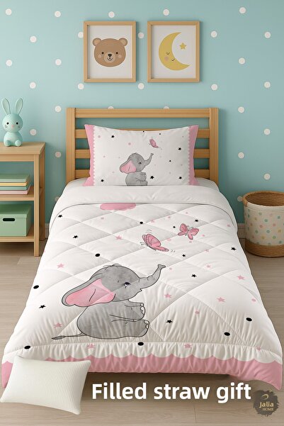 Talia Home Butterfly Elephant Patterned Single Children's Quilt Sleeping Set Tlag-218