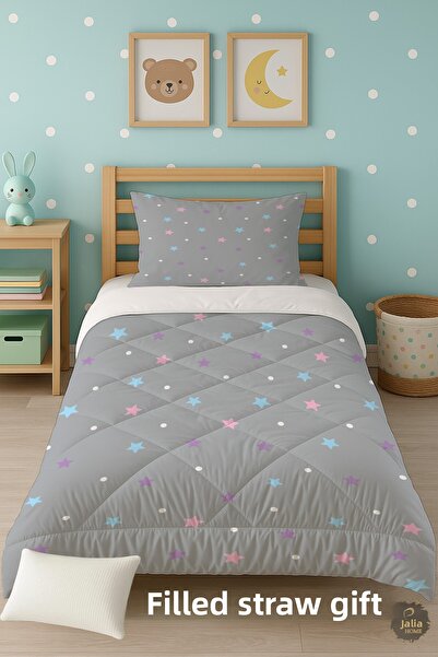 Talia Home Colorful Stars Patterned Single Children's Quilt Sleeping Set Tlag-244