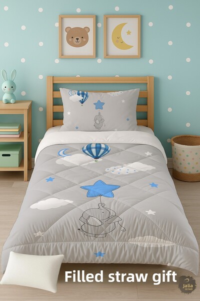 Talia Home Star Holding Elephant Patterned Single Children's Quilt Sleeping Set Tlag-074