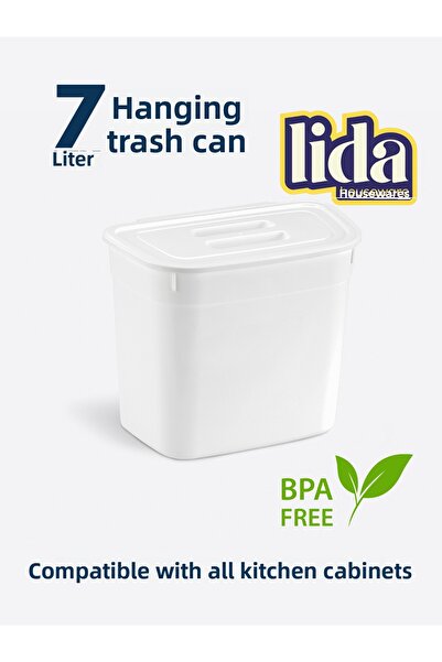 Lida Houseware 7 Liter Cabinet Hanging Trash Can – Compatible with All Kitchen Cabinets, Bpa-Free Trash Can