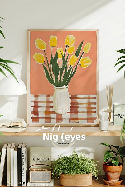 tablodea Poster înrămat, pictură minimalistă cu flori în stil boem pentru buc...