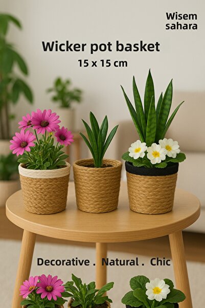 Amentes Coș rotund din răchită Coș pentru ghiveci, Organizator de lux, Coș de...