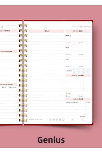 Dahiyen A5 Spiral Linen Undated Planner Agenda - Stellar Burgundy Hard Cover