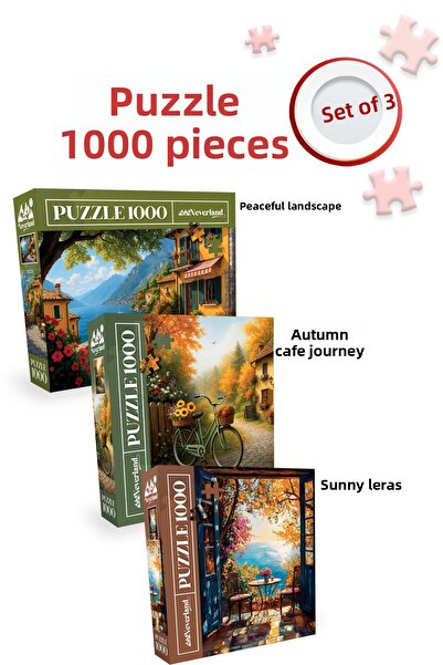 Neverland 3 Pcs 1000 Piece Puzzle - Peaceful Landscape and Autumn Cafe Trip a...