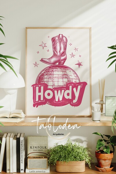 tablodea Poster înrămat „Howdy Cow Girl”, Pictură decorativă modernă la modă,...