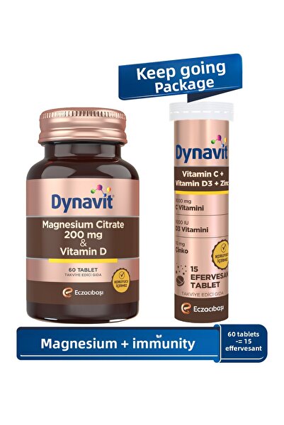 Dynavit Magnesium Citrate 200 Mg, Vitamin D 60 Tabs & Vitamin C Vitamin D3 Zinc 15 Efer - Güne Devam Package