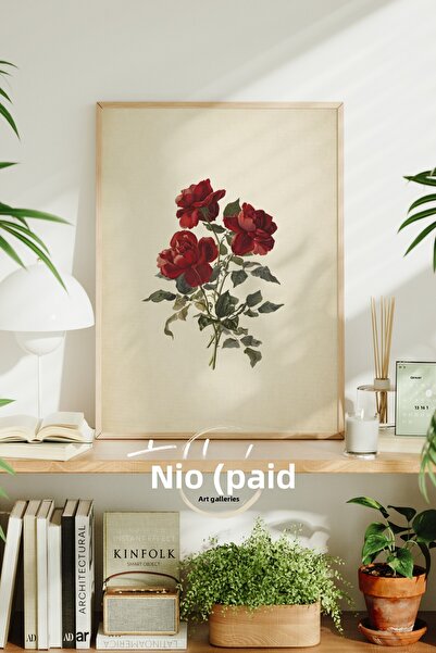 tablodea Ретро плакат с червена роза в рамка, декоративна минималистична бохе...