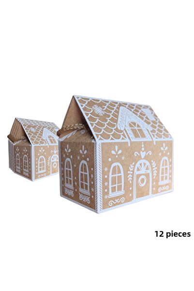 roco paper Коледни дизайнерски кутии-чантички с къщичка - Декоративен подарък за Нова година и сватба, с щампа - 12 бр., 9.5x14.5x15см