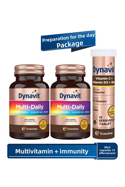 Dynavit Multidaily 30 Capsules X2 + Vitamin C Vitamin D3 Zinc 15 Effervescent - Sun Preparation Package