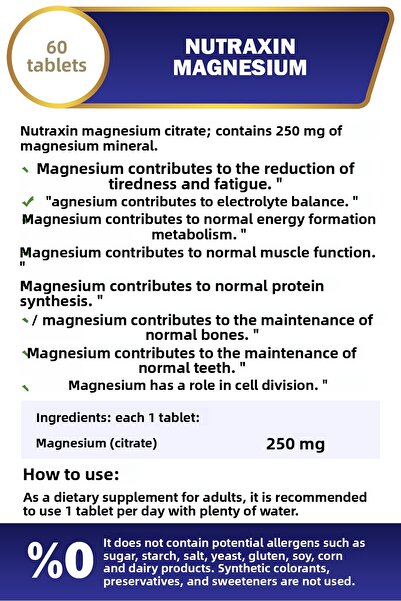 Nutraxin Magnesium 250 Mg 60 Citrate Tablets