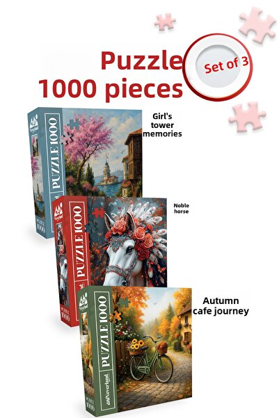 Neverland 3 Pcs 1000 Piece Puzzle - Girl Tower Memories and Nice Horse and Au...
