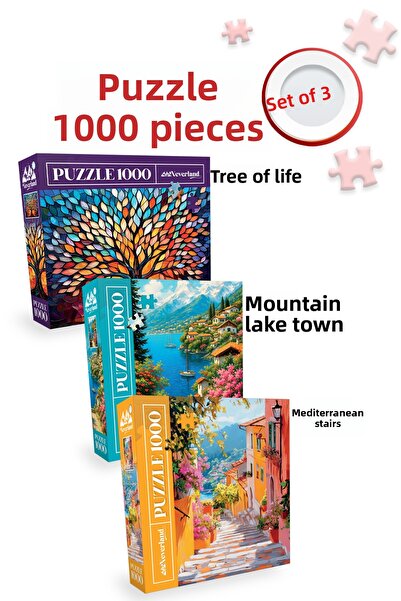 Neverland 3 Pcs 1000 Piece Puzzle - Mountain Lake Town and Tree of Life and M...