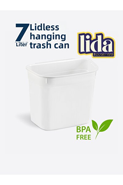 Lida Houseware 7 Liter Hanging Trash Can Without Lid - Fits All Kitchen Cabinets Bpa-Free Trash Can 7L