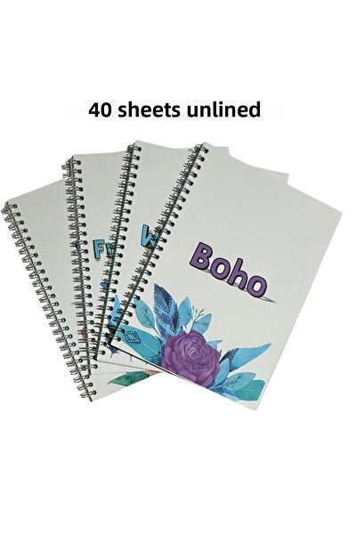 KarmaOfis A5 Spiral Bohemian Notebook 40 Sheets 4-Pack (All Unlined)