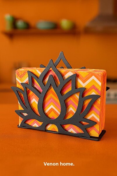 VENON Lotus No 1 Motif Desktop Decorative Napkin Holder Towel Holder Black Stylish Presentation Metal Tableware Presentation