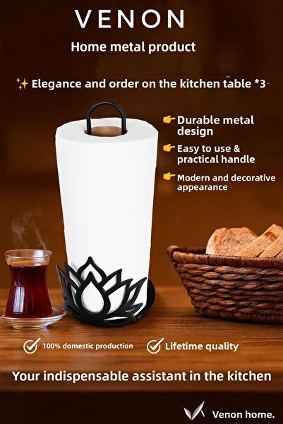 VENON Lotus Metal Paper Towel Holder,Roll Towel Holder,Napkin Holder Countertop Paper Towel Holder Upright Towel Tableware Table