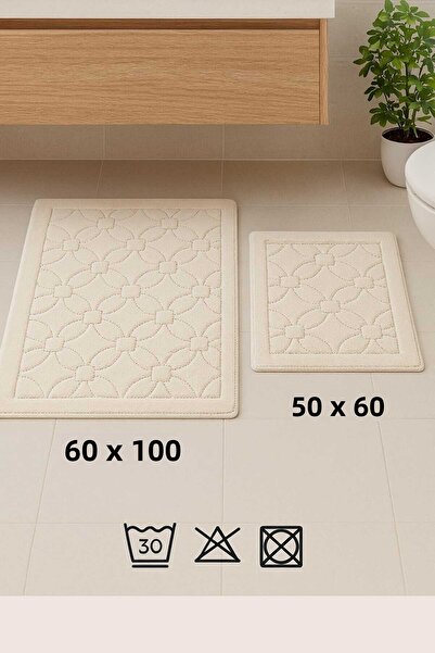 HOMEMOME Cotton Bath Mat Domino Set of 2 Beige 60*100 & 50*60