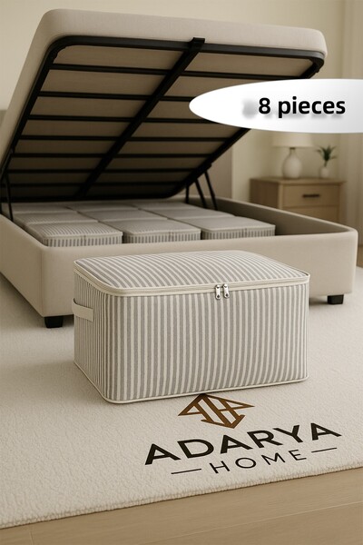 ADARYA HOME 8-Piece Anthracite Striped Underbed Sofa Bed Storage Box 60×40×22 cm