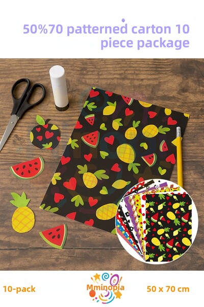 Minopi Patterned Cardboard 50X70 cm – Set of 10 Colorful Craft and Hobby Papers