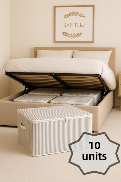 Nanteks مجموعة حقائب قماشية مخططة 10 قطع - منظم تخزين وتنظيم للخزانة بسحاب - ...