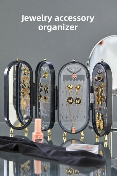 Espas Home حامل إكسسوارات المجوهرات - منظم للسفر قابل للطي للخواتم والقلائد والأقراط - أسود