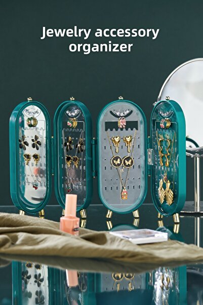 Espas Home Suport pentru accesorii pentru bijuterii - Organizator de călătorie pliabil pentru inele, colier, cercei - verde