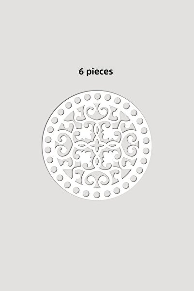 Lucena Ξύλινο Στρογγυλό Μοτίβο Μοντέλο 2 Βάση Δίσκου Καλαθιού 15cm 6 Τεμάχια Λευκό 3mm