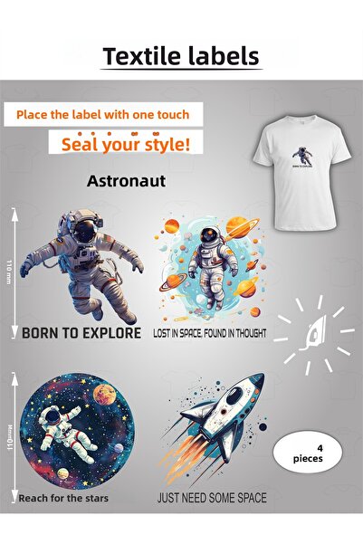 AGG Reklam Iron-On Clothing Label Astronaut Set of 4