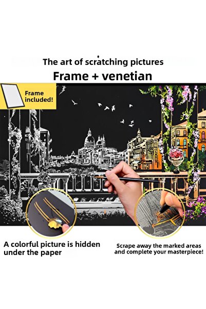 minyaturia Scratching Drawing Set |   Venice Rainbow Scratch Paper |   Hobby Set, Includes Painting and Pen