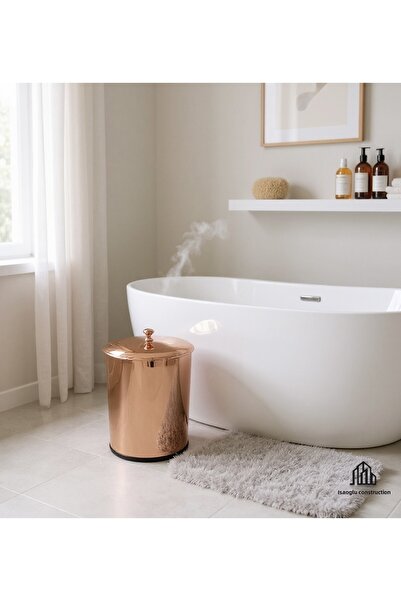 İSAOĞLU YAPI Bronze Trash Can Bathroom Kitchen Compatible Copper Bucket Classic Vintage Model Metal