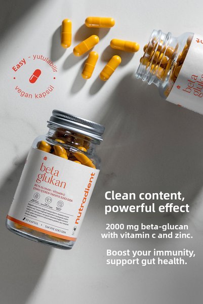 Nutradient Beta Glucan Vitamin C, Supplement Containing Zinc - 60 Capsules - Vegan