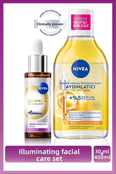 NIVEA Luminous630 Skin Glow Brightening Serum 30ml and Brightening Micellar M...