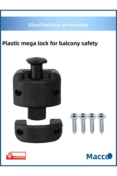 GLASSMAKRO قفل شرفة ميجا بلاستيك زجاجي، قفل أمان للشرفات، أسود