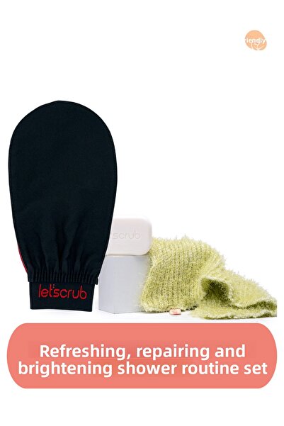 LET'SCRUB مجموعة روتين الاستحمام - صابون تجديد وإصلاح وتفتيح وألياف الاستحمام