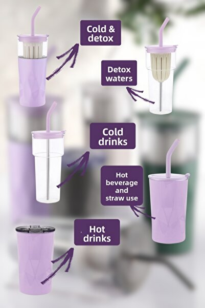 Nandy Home 5-in-1 Mug & Thermos Water Bottle with Straw – 700 ml / 500 ml – Multi-Purpose for Hot and Cold Drinks