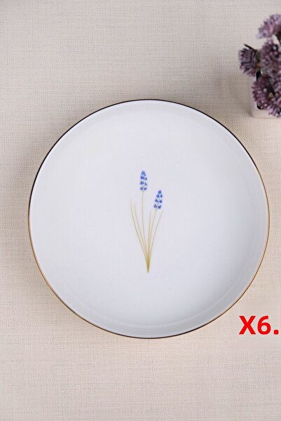 tabakevi Tabak Evi Porcelain Natura Lavender Gold Gilded Deep Plate 18.50cm Set of 6